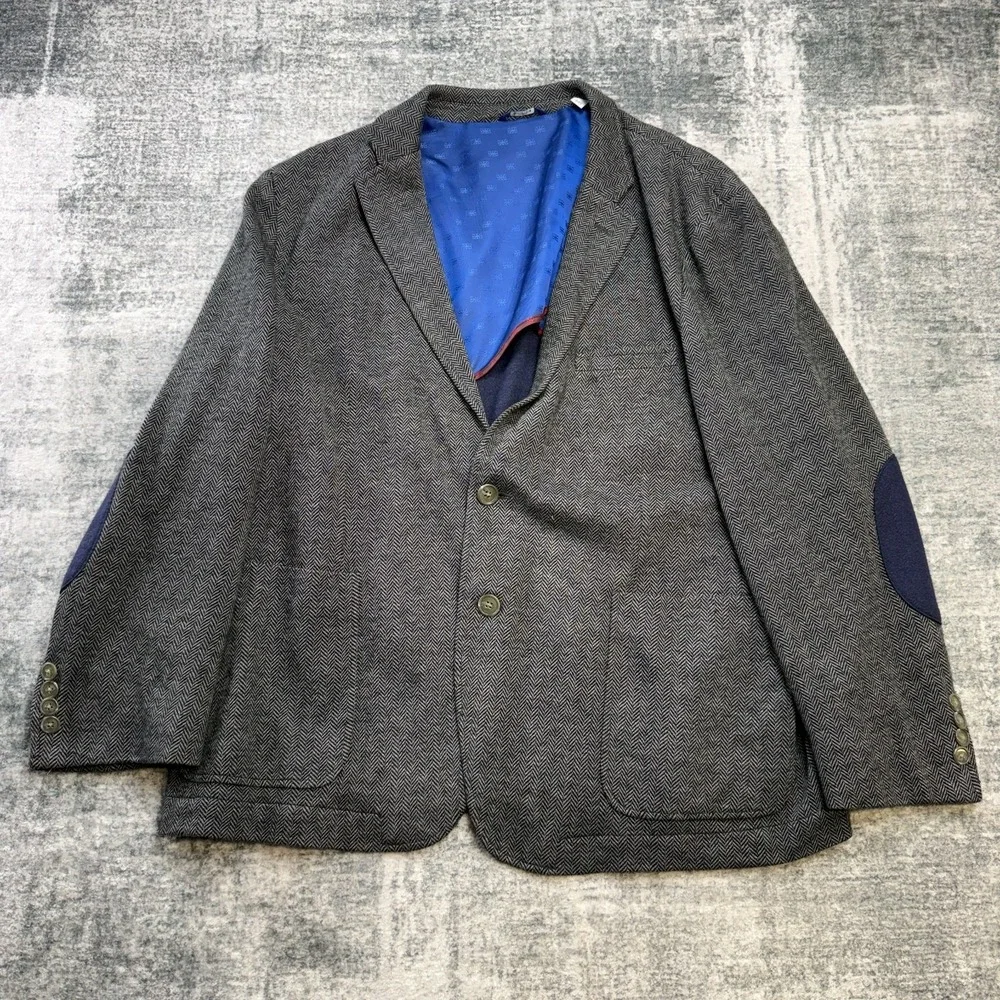 Ben Sherman Blazer Jacket Mens 44S Gray Herringbone Knit Unstructured‎ Professor